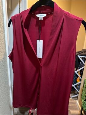 Calvin Klein Sleeveless V-Neck Shell in Wine Red